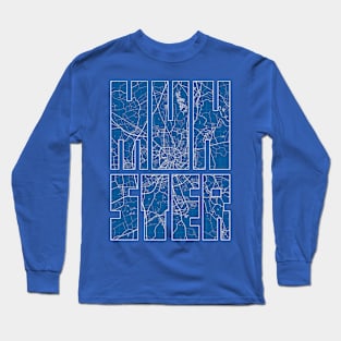 Munster, Germany City Map Typography - Blueprint Long Sleeve T-Shirt